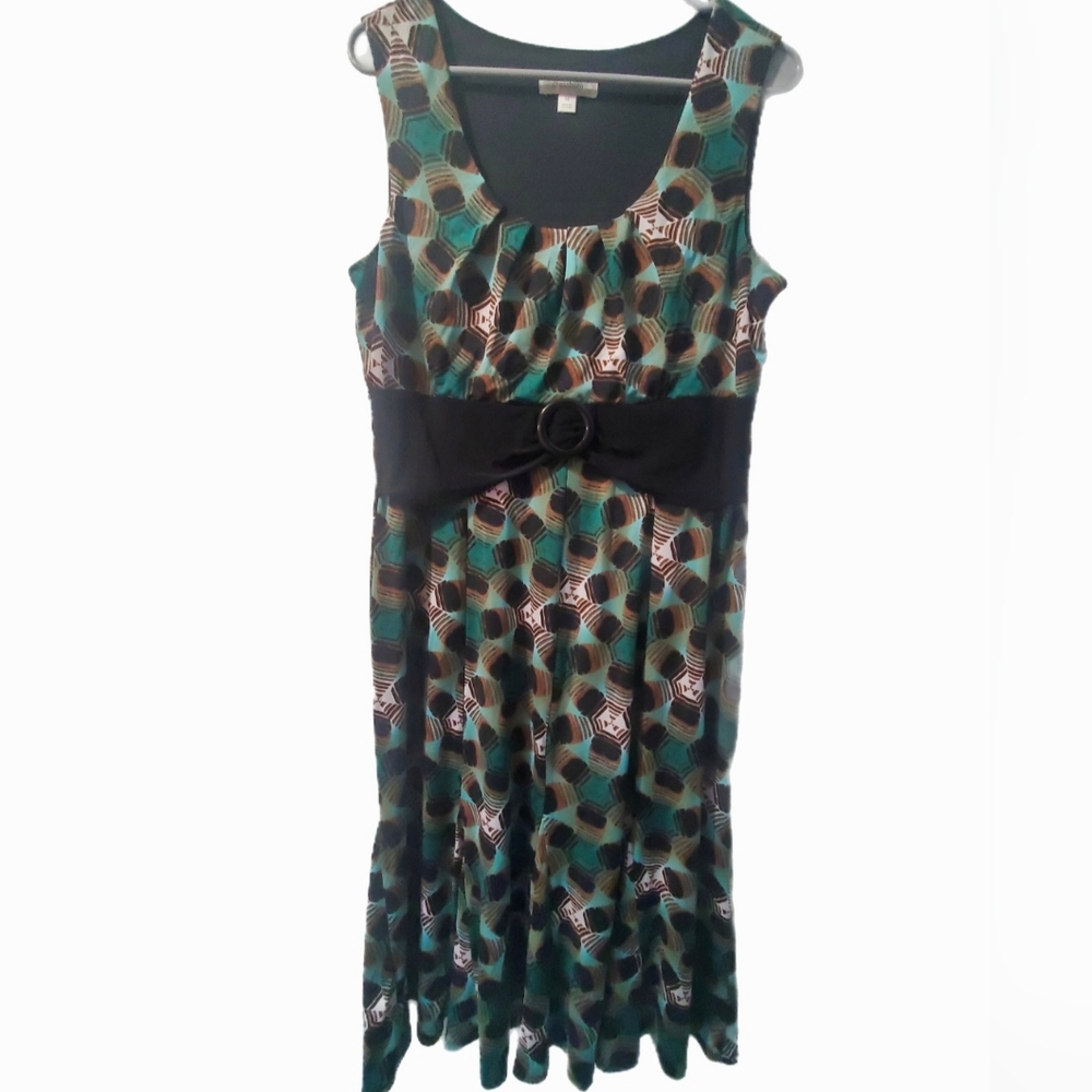 🌻 3/$20 Deal!! Dressbarn Green and Black Scoop Neck Midi Sundress